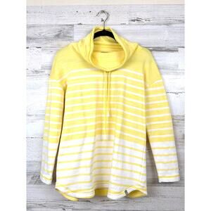 T By Talbots Womens S Petite Yellow White Stripe Cowlneck Pullover Sweatshirt